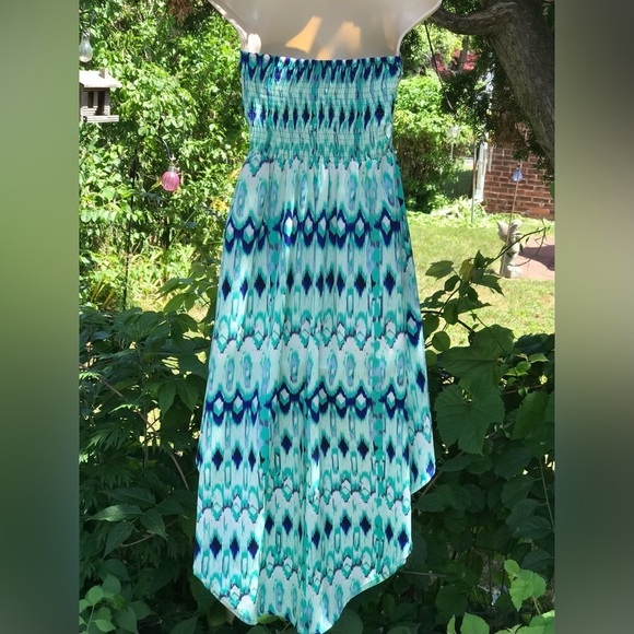 ENVY ME S Aqua Blue Green High Low Boho strapless summer dress Size Small - Picture 13 of 15